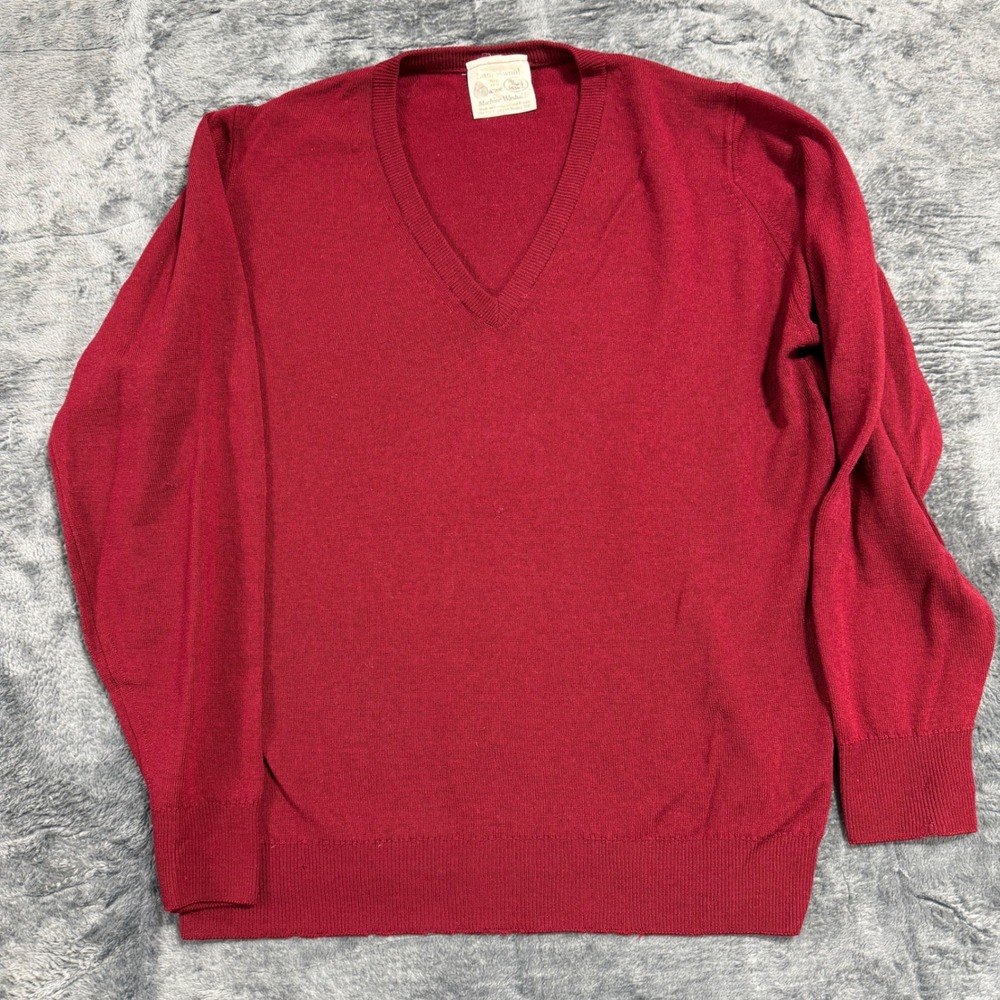 Edinburgh Woollen Mill Lambswool Sweater Mens XL Burgundy V-Neck Made in‎ UK